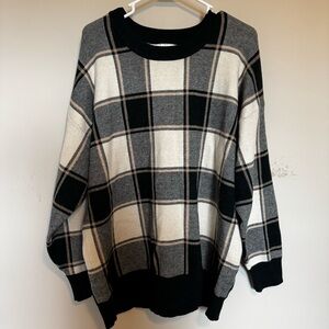 Christian Sirano New York Plaid‎ Black Cream Crewneck Sweater Size 1 X